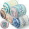 5 Rolls Ombre Cake Yarn – 3.5oz/100g, 328yds Multicolor Self-Striping Gradient Yarn – Soft Cotton/Acrylic/Wool Blend for Crocheting & Knitting Scarves, Shawls, Blankets (Blue)